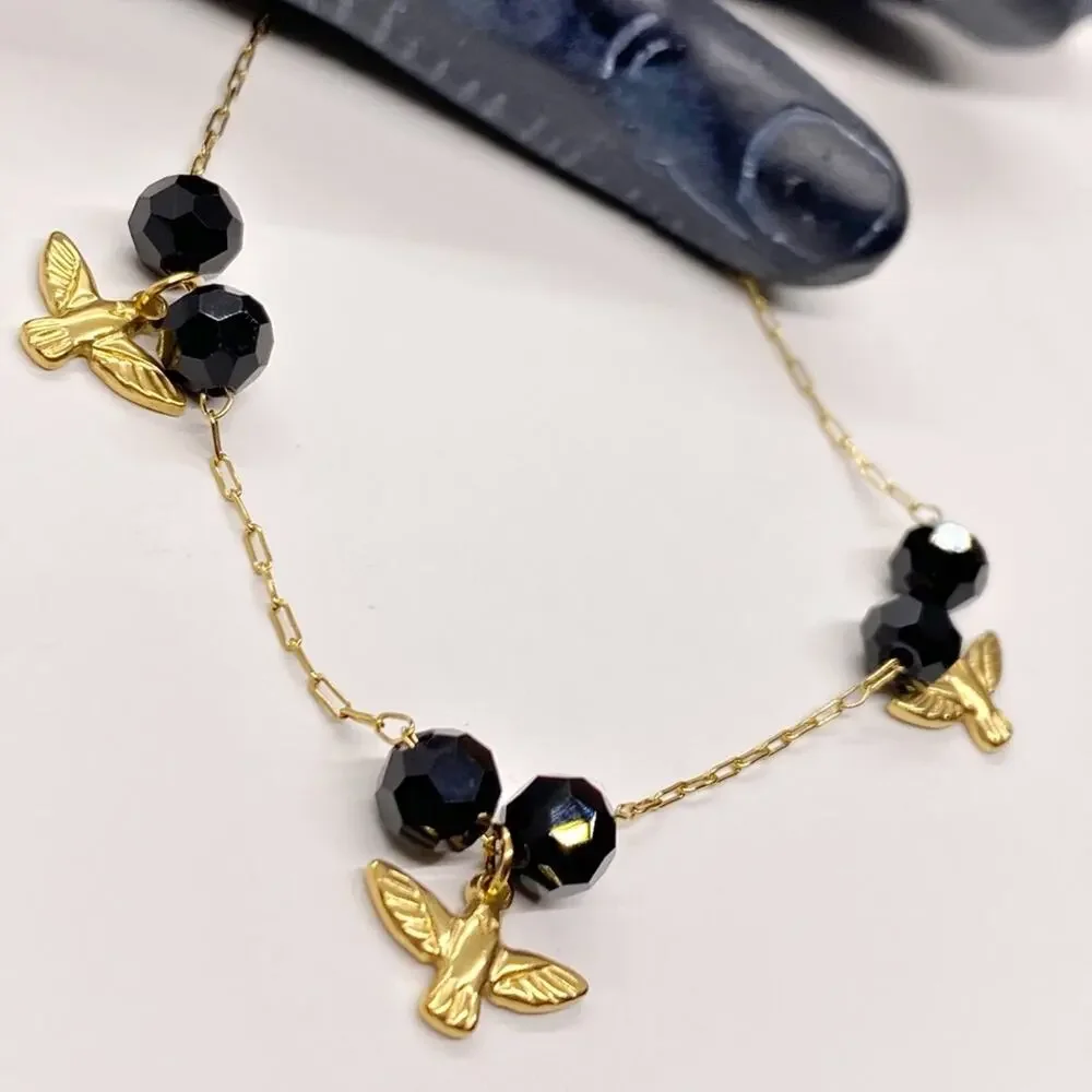 NEW Gold Flying Bird Bracelet With Black Crystals